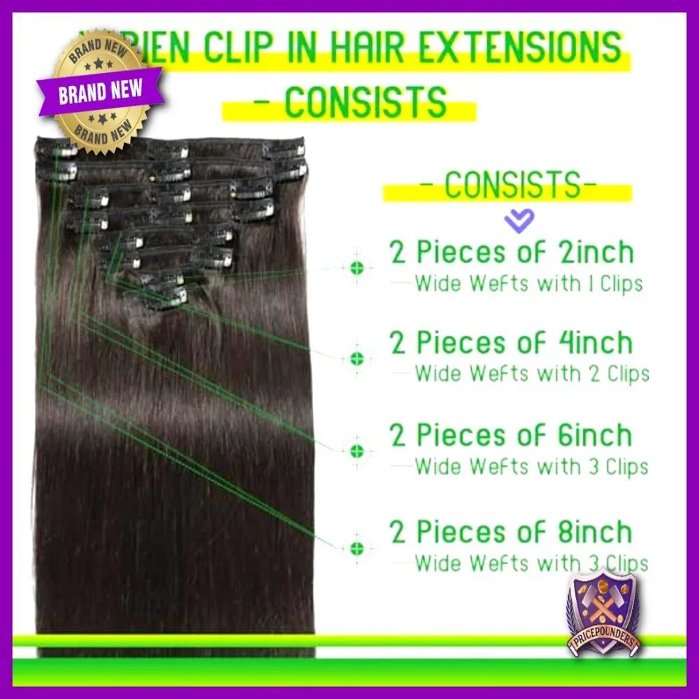 16 Inch Clip In Human Hair Extensions 8pc Set Double Weft 90g